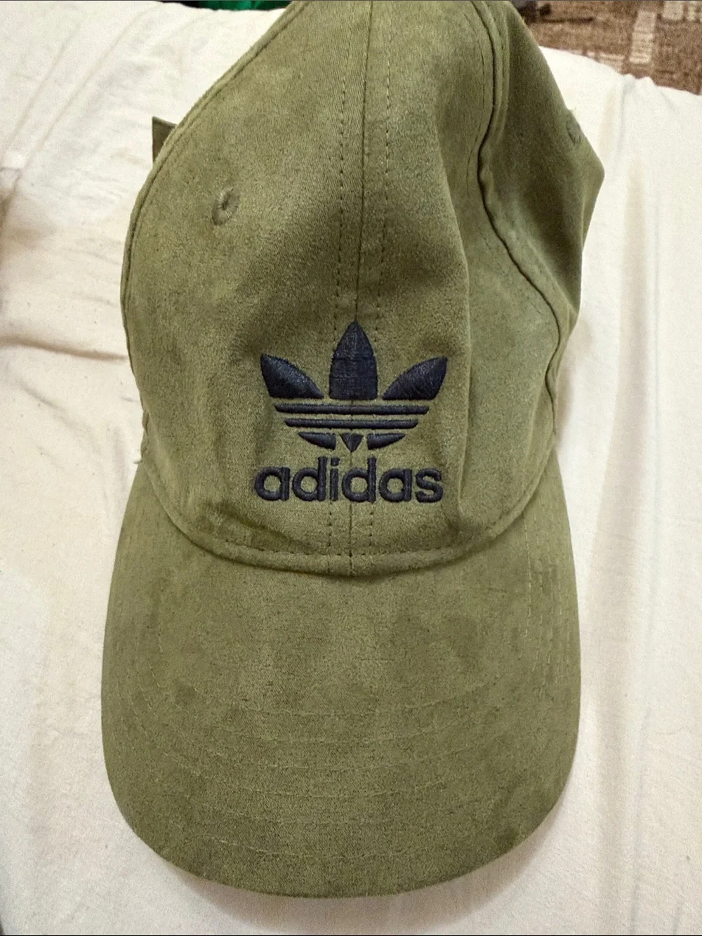 adidas Olive Green Suede-Look Trefoil Cap with Navy Logo